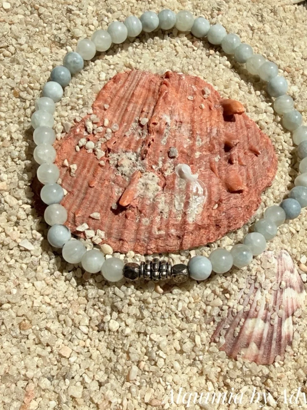 AQUAMARINE Pale Aqua Beaded Stretch Bracelet with Silver Accents